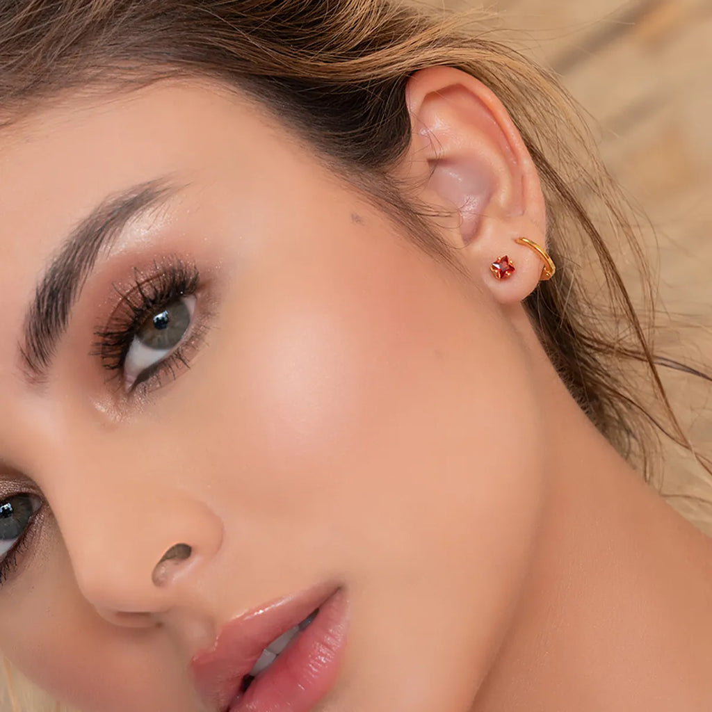 Red Square Cubic Zirconia Stud Earrings