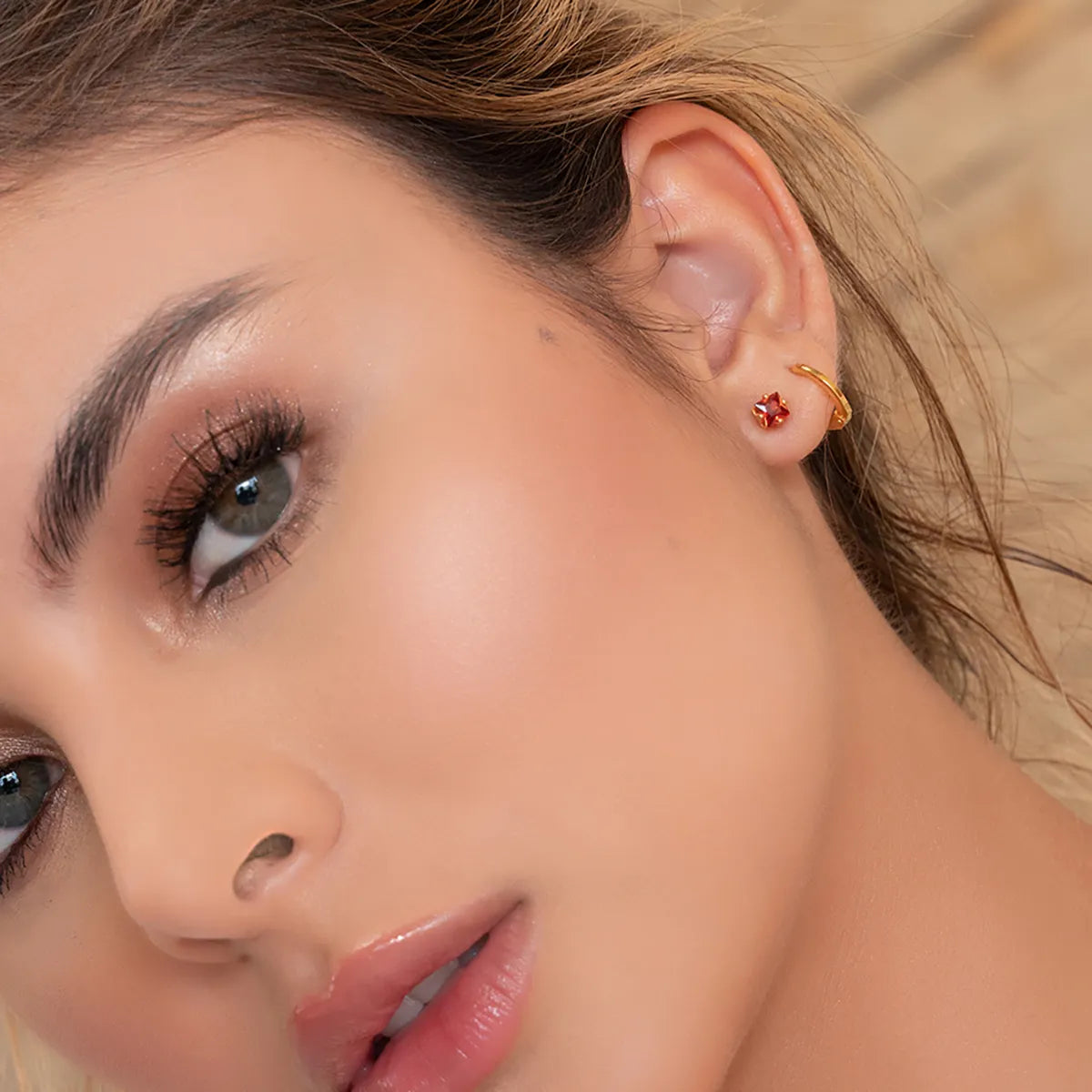Red Square Cubic Zirconia Stud Earrings