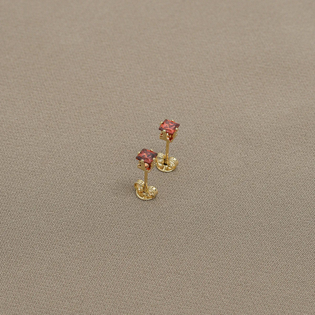 Red Square Cubic Zirconia Stud Earrings