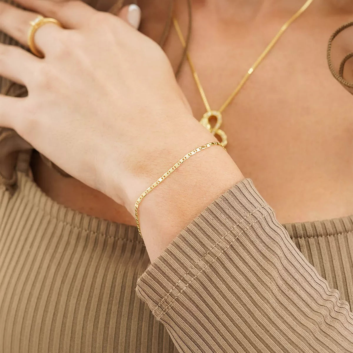 Thin Flat Ladder Bracelet 16 cm + Extender
