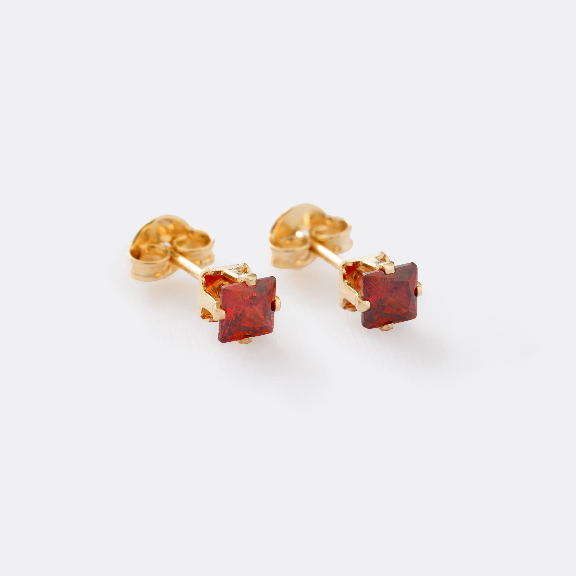 Red Square Cubic Zirconia Stud Earrings